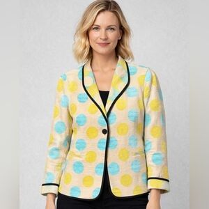 Khangura EUC Vibrant Polka Dot Blazer Cream, Yellow, and Blue Size Large PTP 21